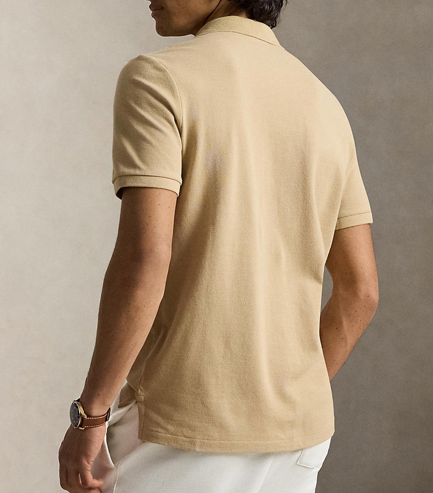 Men's Classic Fit Big Pony Mesh Polo Shirt Beige/Khaki