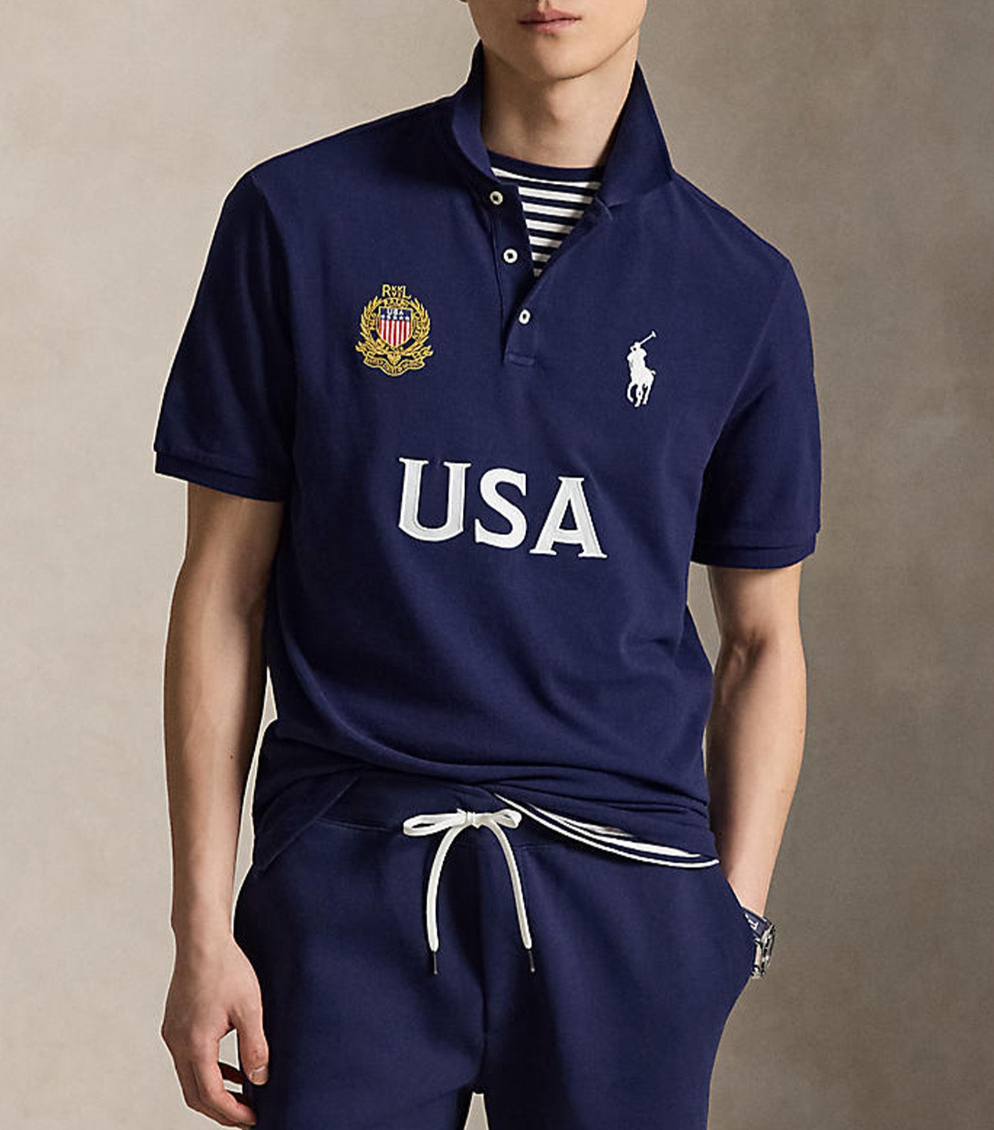 Men's Classic Fit USA Polo Shirt Navy