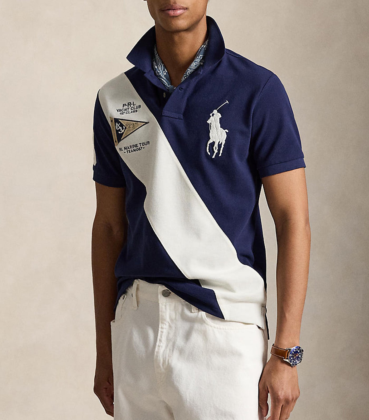 Men's Custom Slim Fit Big Pony Mesh Polo Shirt Navy