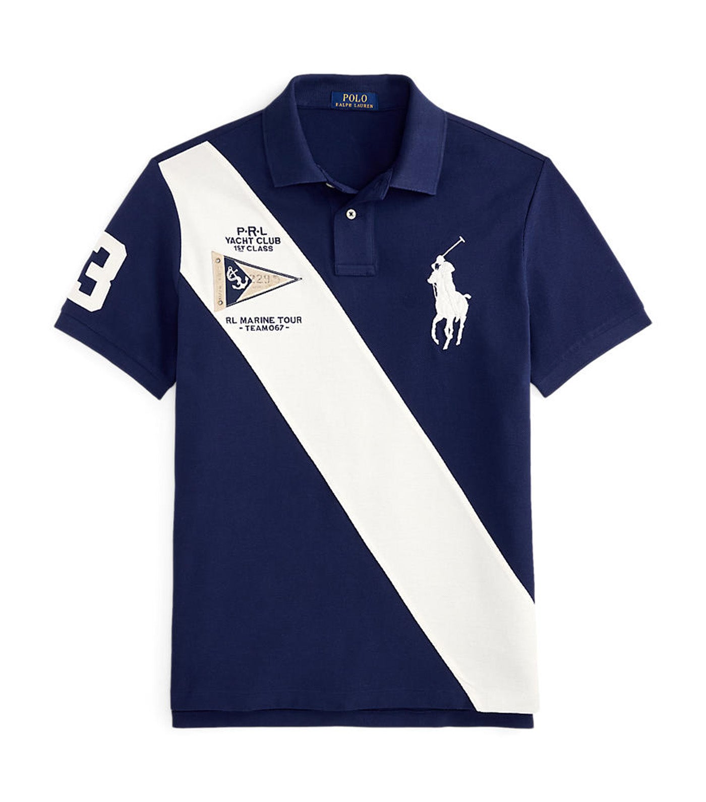 Men's Custom Slim Fit Big Pony Mesh Polo Shirt Navy