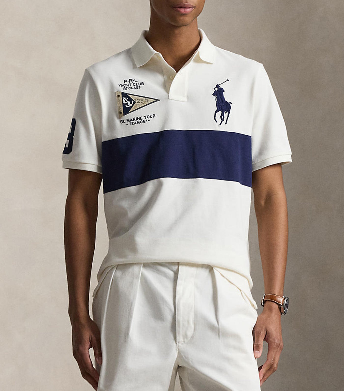Men's Custom Slim Fit Big Pony Mesh Polo Shirt Natural
