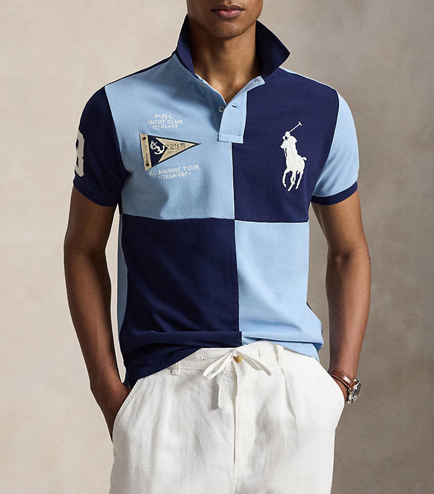 Men's Custom Slim Fit Big Pony Mesh Polo Shirt Blue