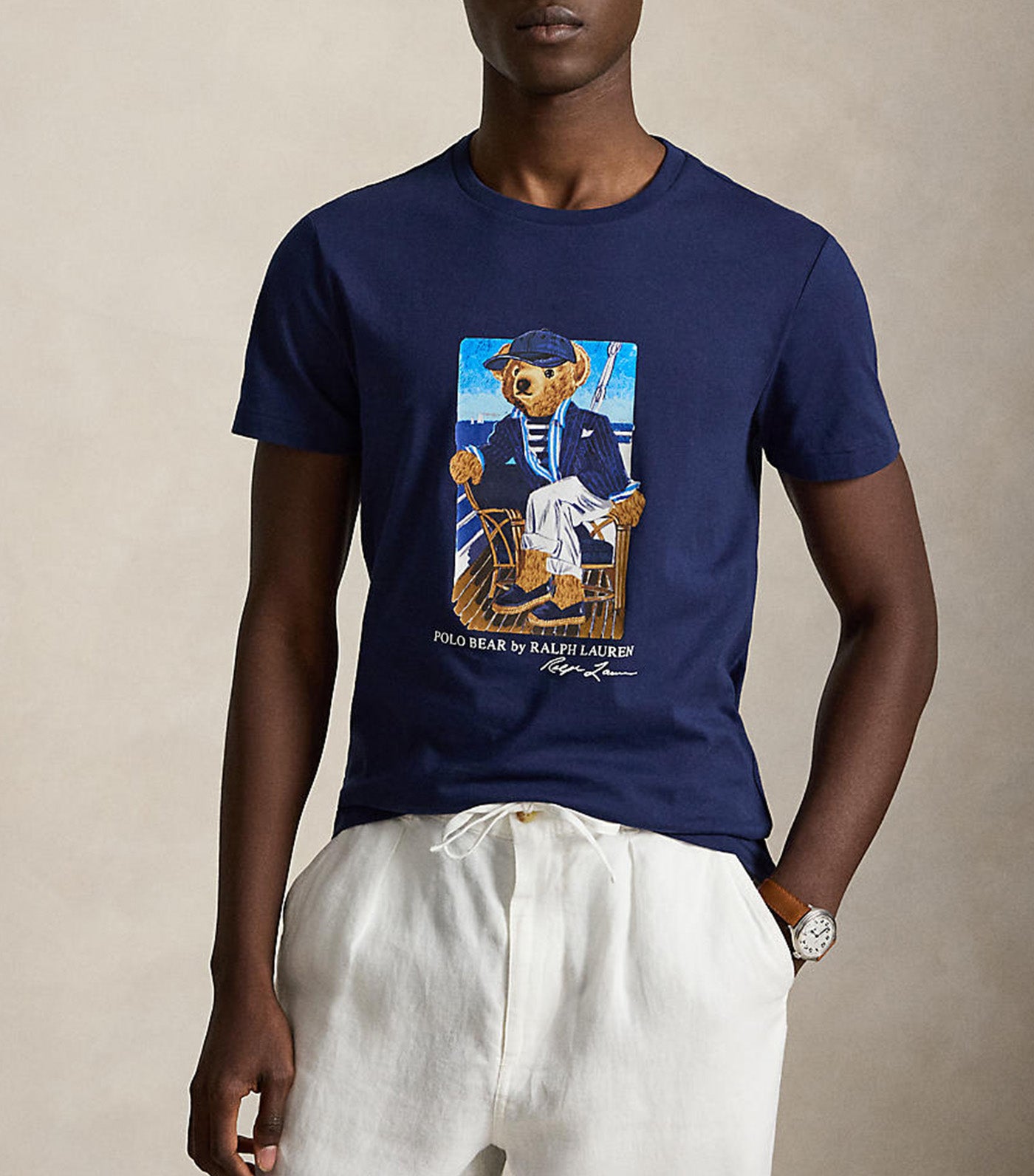 Men's Custom Slim Fit Polo Bear T-Shirt Navy
