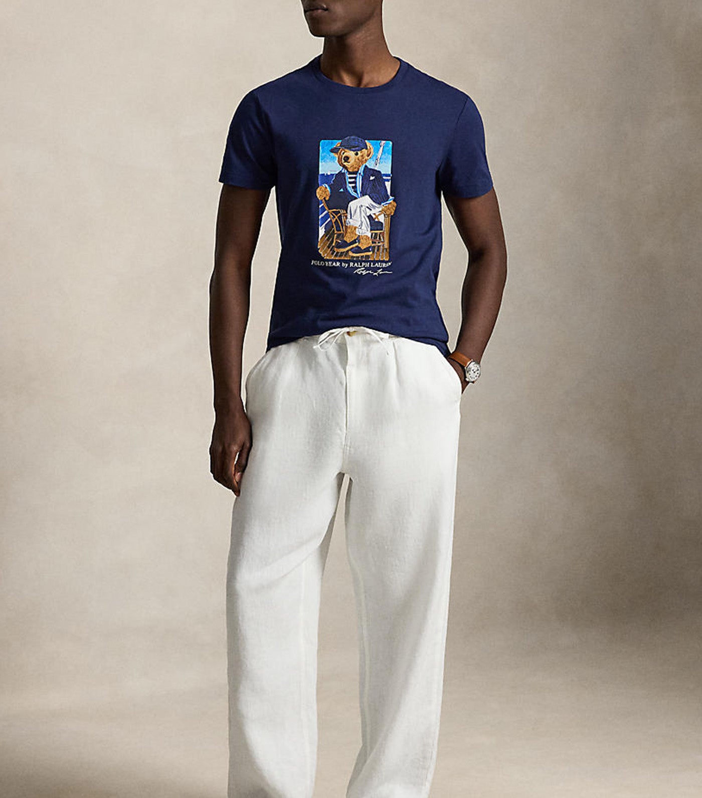 Men's Custom Slim Fit Polo Bear T-Shirt Navy
