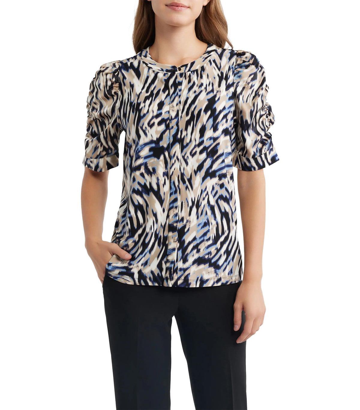 Puff Sleeve Jersey Top Blue Multi