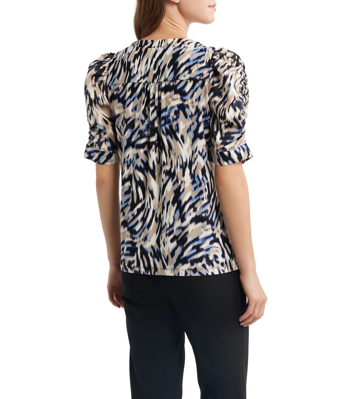 Puff Sleeve Jersey Top Blue Multi