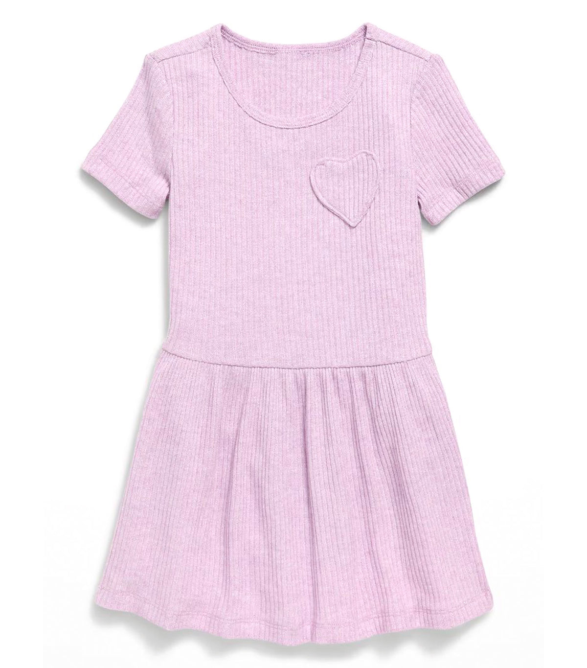 Short-Sleeve Ribbed Heart Pocket Dress for Toddler Girls Spring Wisteria