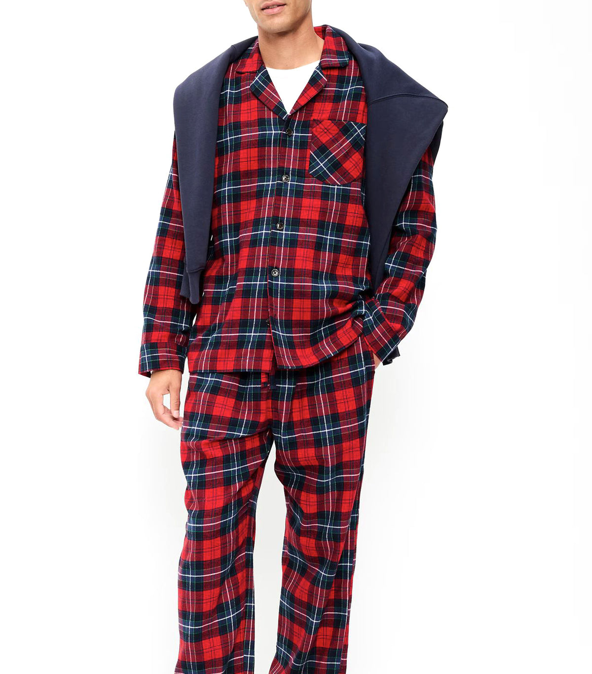 Flannel Pajama Pant Set for Men Dark Red Plaid