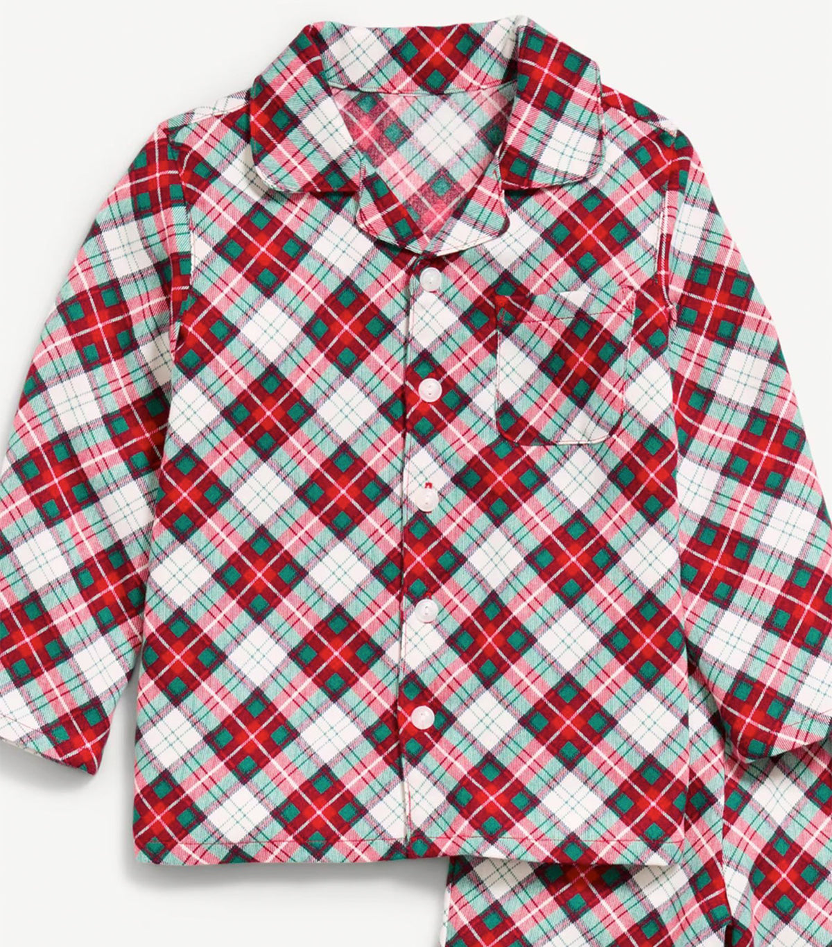 Unisex Flannel Pajama Set for Toddler Red/Green Bias Plaid