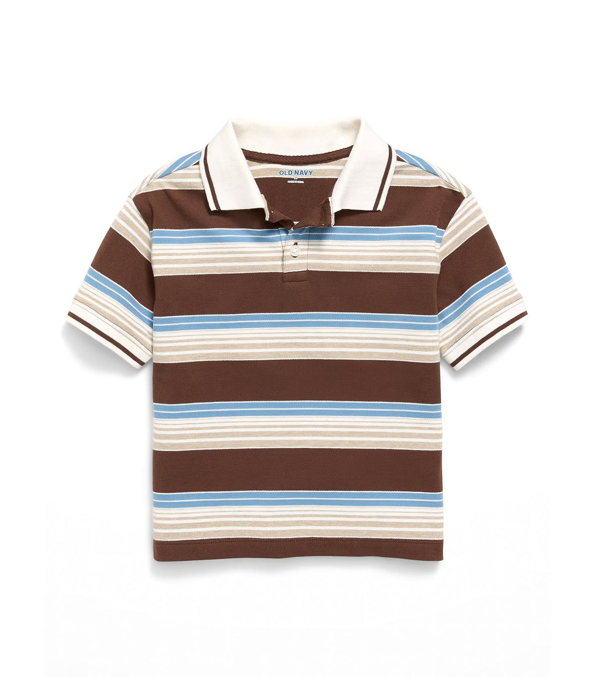 Oversized Short-Sleeve Striped Pique Polo Shirt for Toddler Boys Espresso Bark