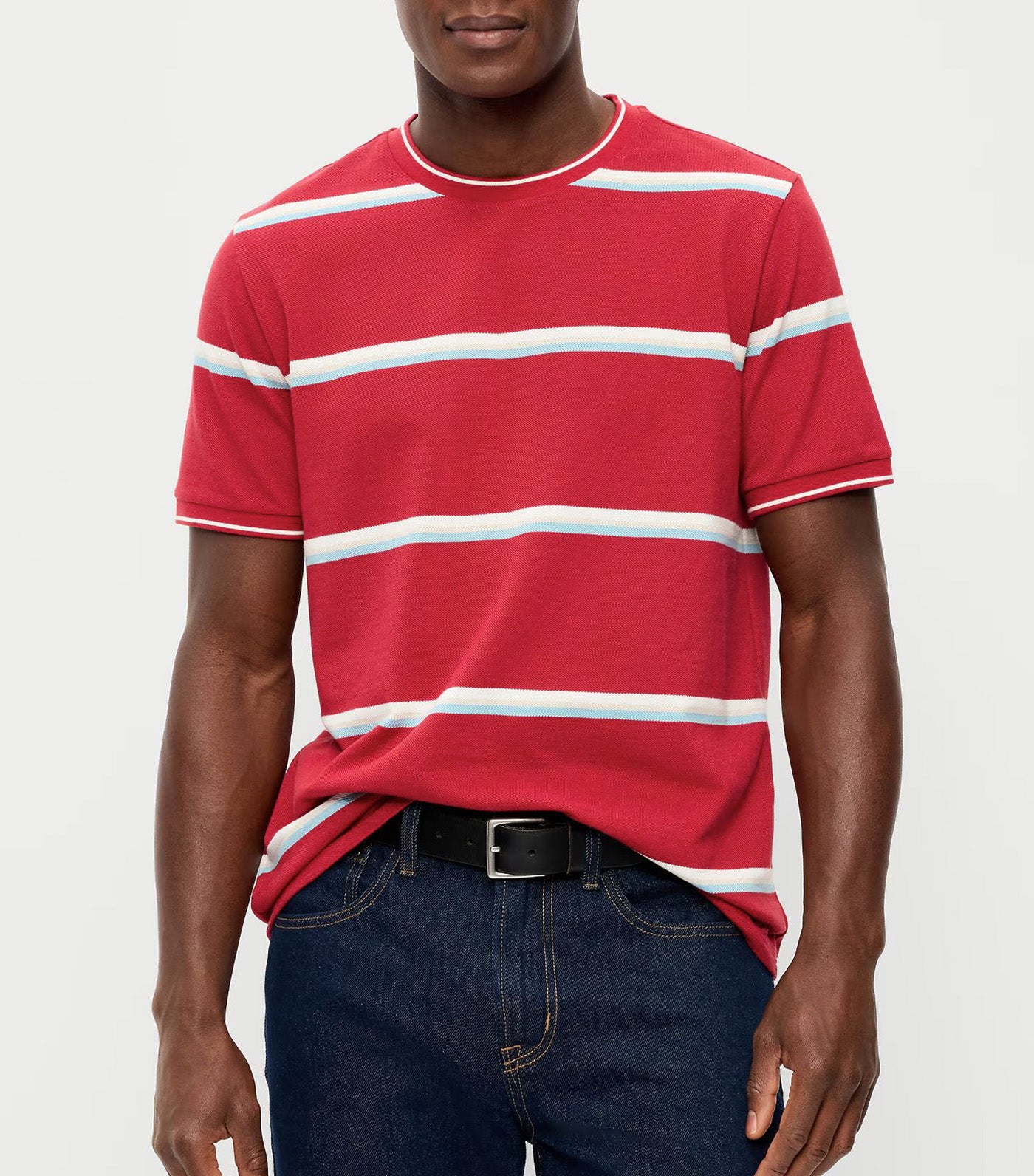 Crew-Neck Pique T-Shirt Red Stripes