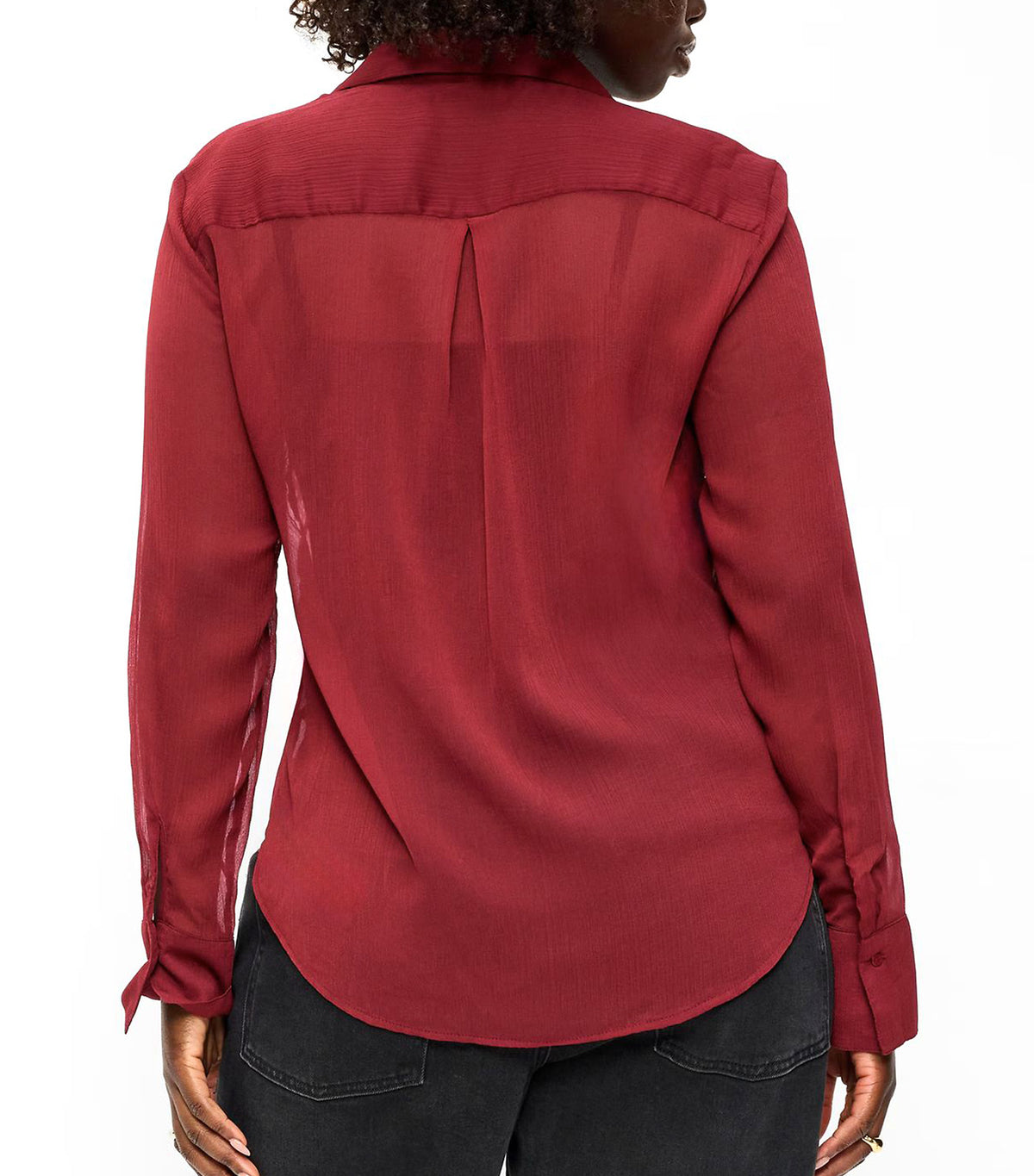 Chiffon Sheer Button-Down Shirt Emberglow