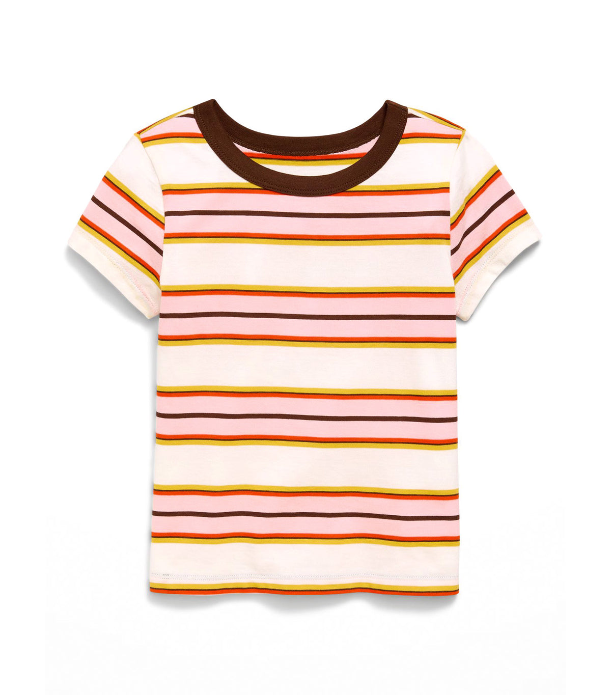 Fitted Short-Sleeve T-Shirt for Girls Brown/Pink Stripe