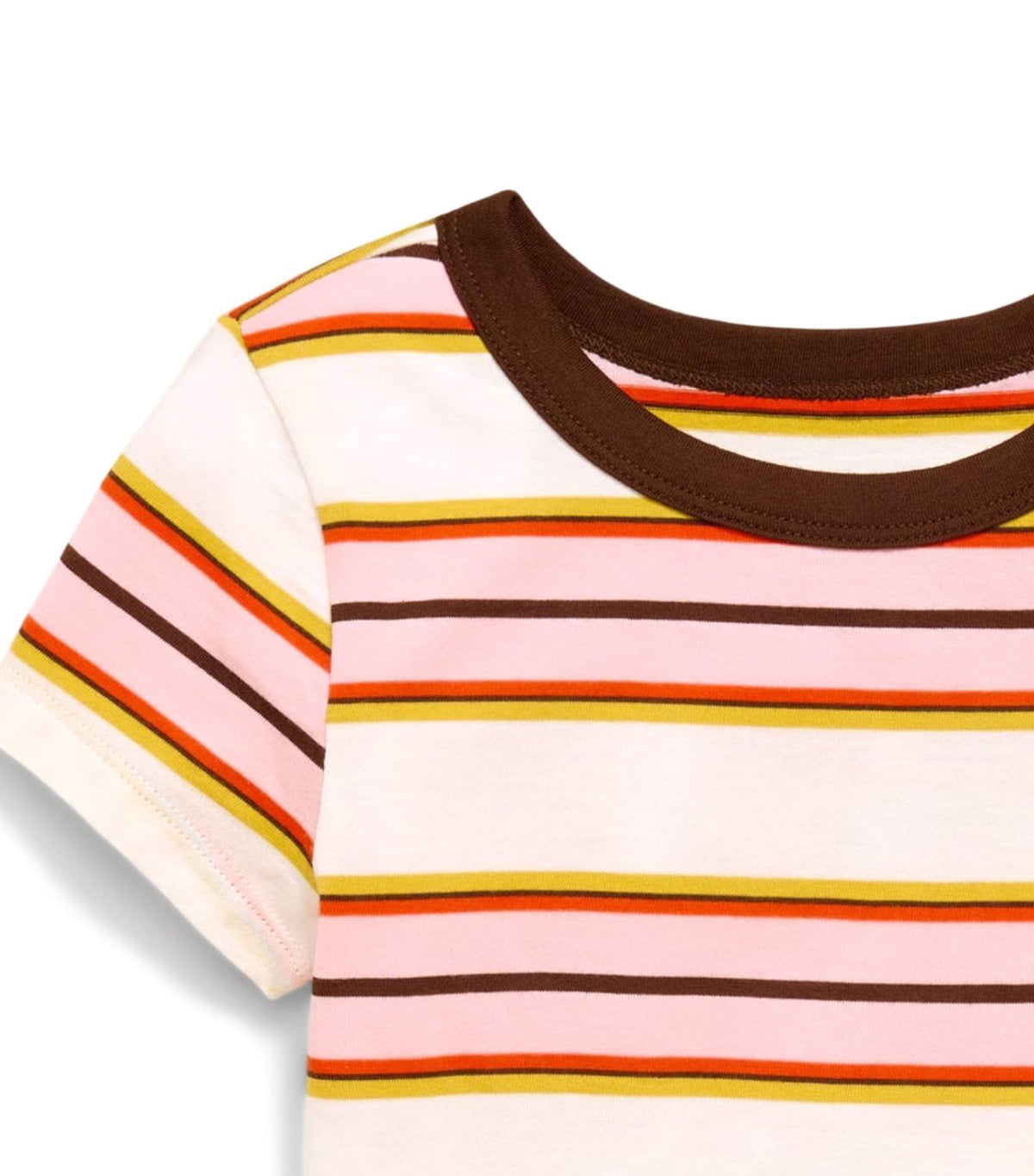 Fitted Short-Sleeve T-Shirt for Girls Brown/Pink Stripe