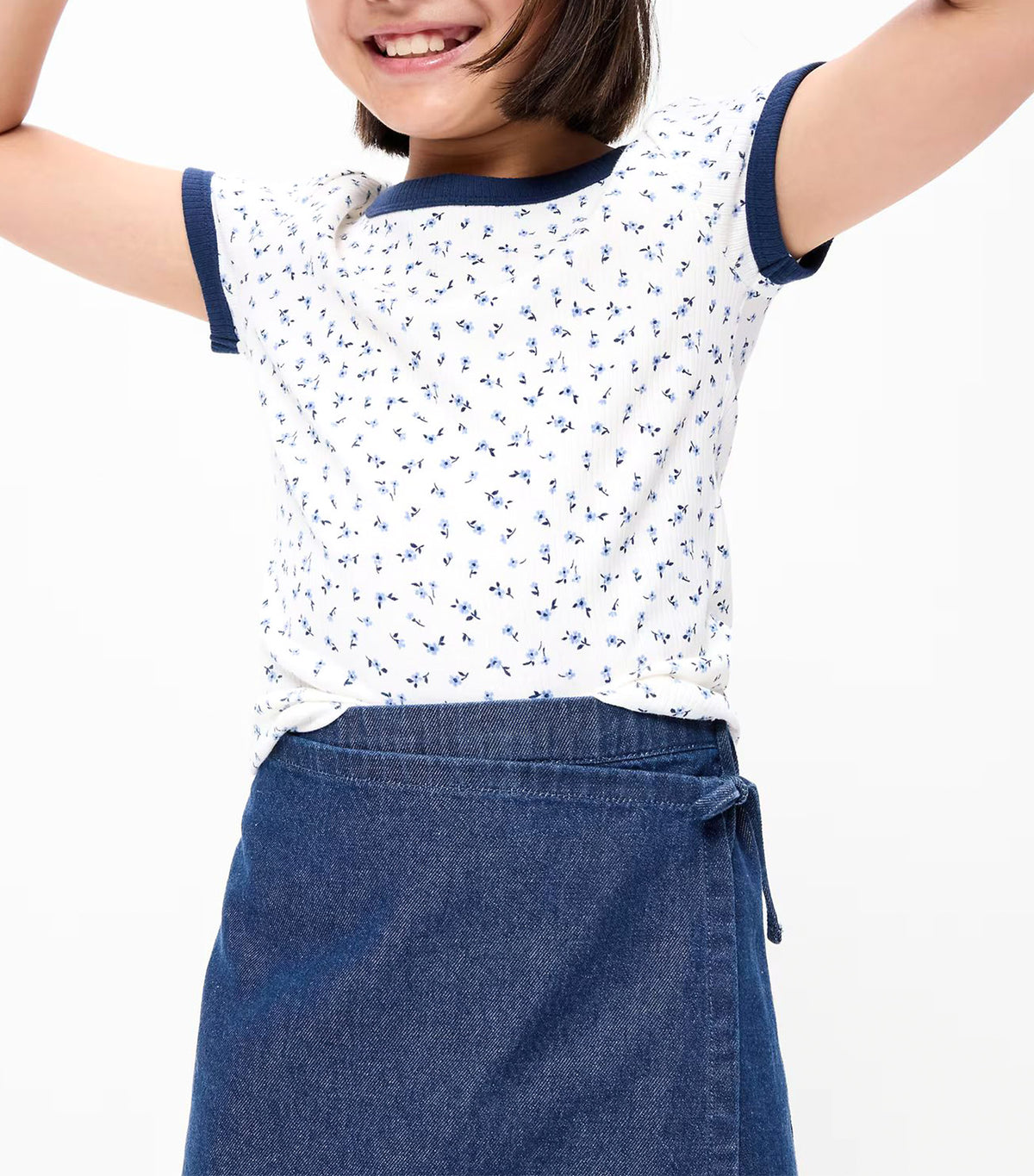 Wrap-Front Denim Skort for Girls Dark Wash