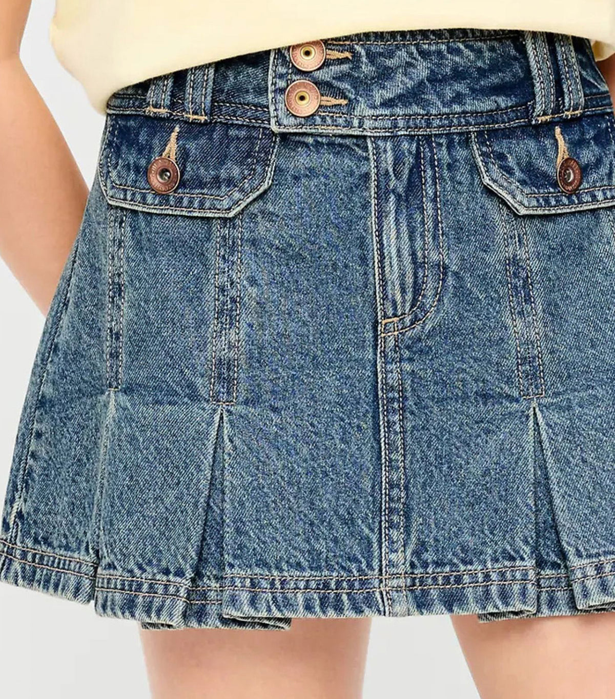 Pleated Utility Denim Skirt for Girls Light Wash