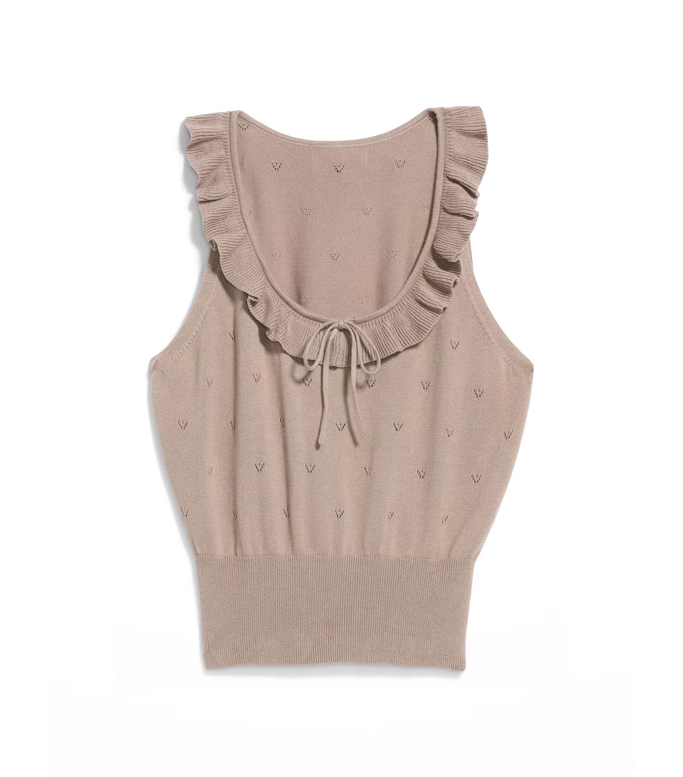 SoSoft Cotton Tie-Front Pointelle Tank Top Chocolate Malted