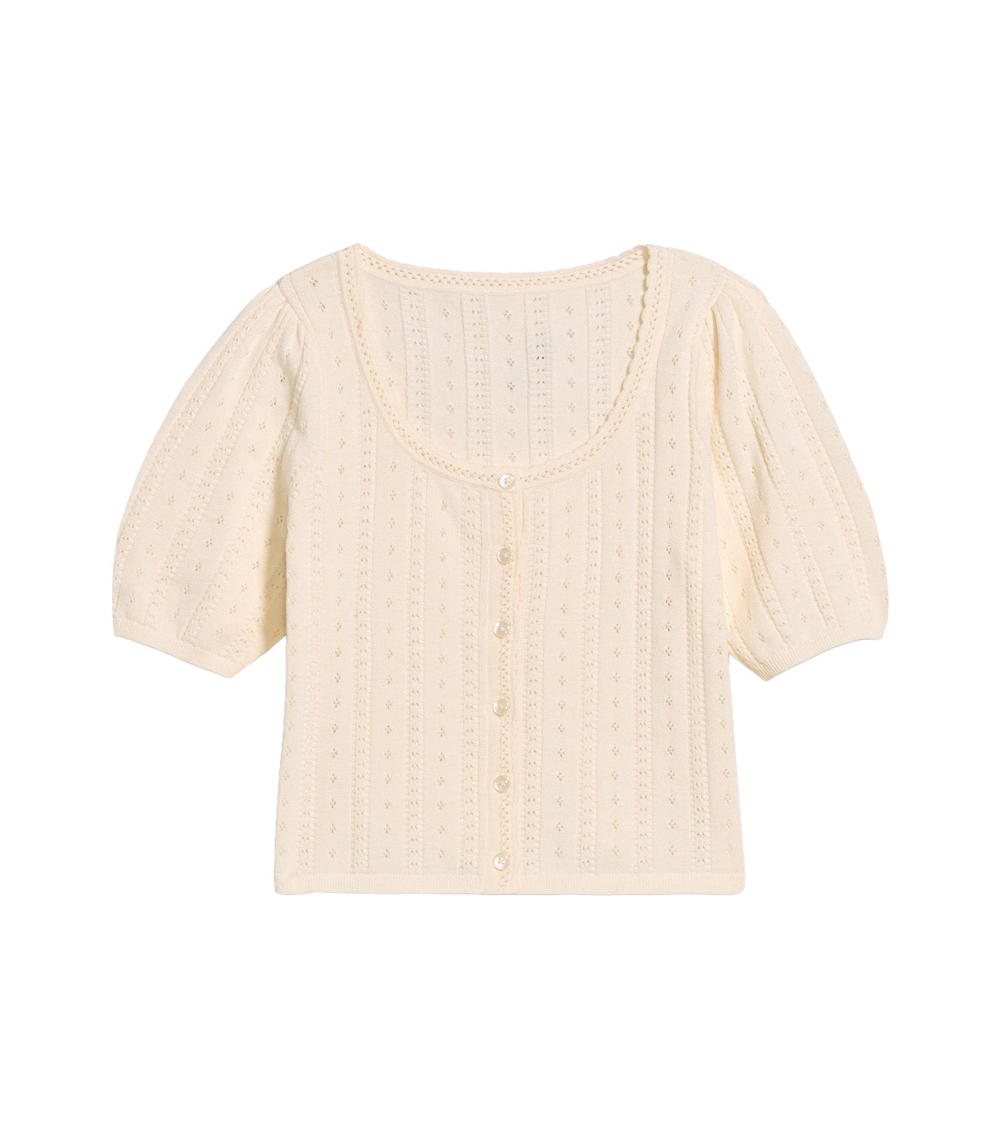 Seaside Cotton Short-Sleeve Button-Down Sweater Creme De La Creme