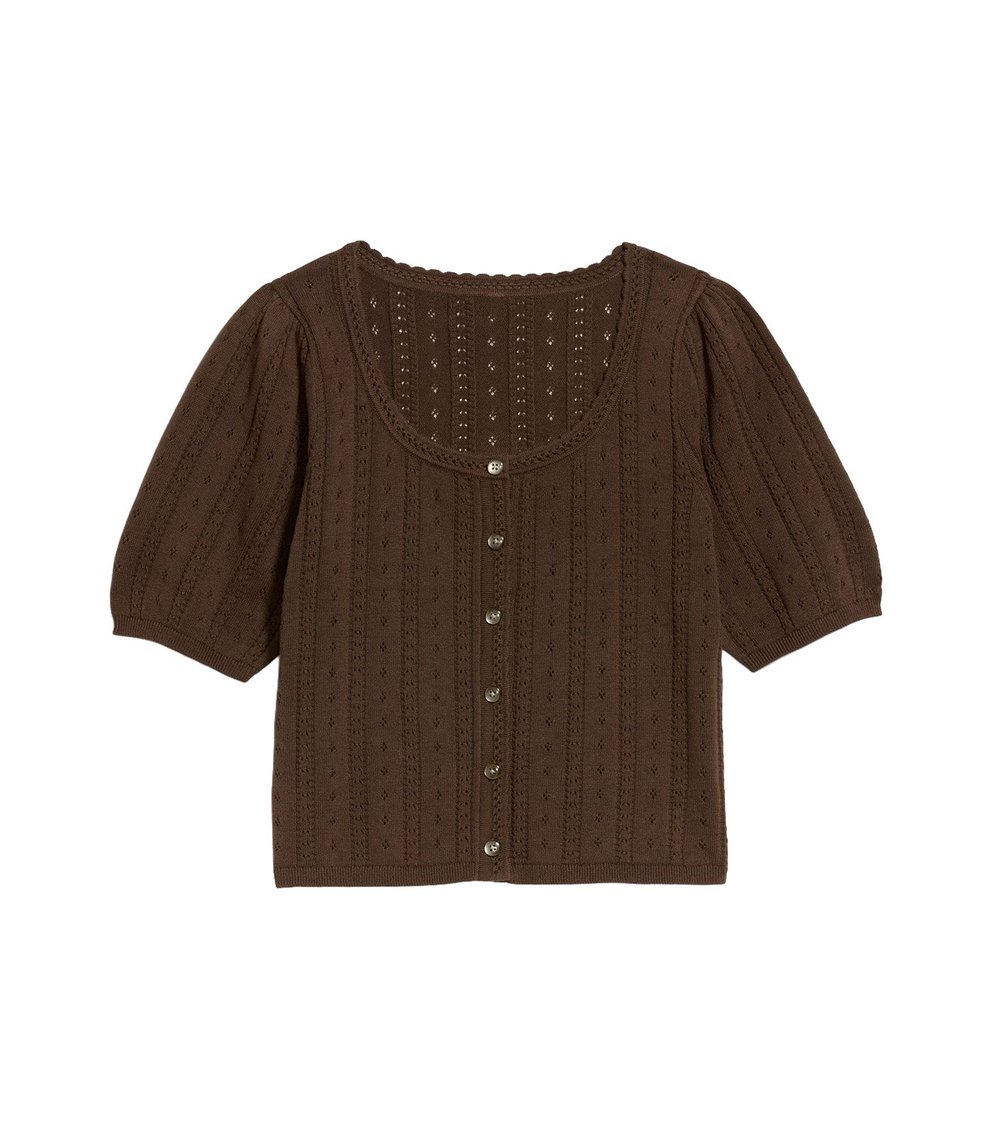 Seaside Cotton Short-Sleeve Button-Down Sweater Earthen