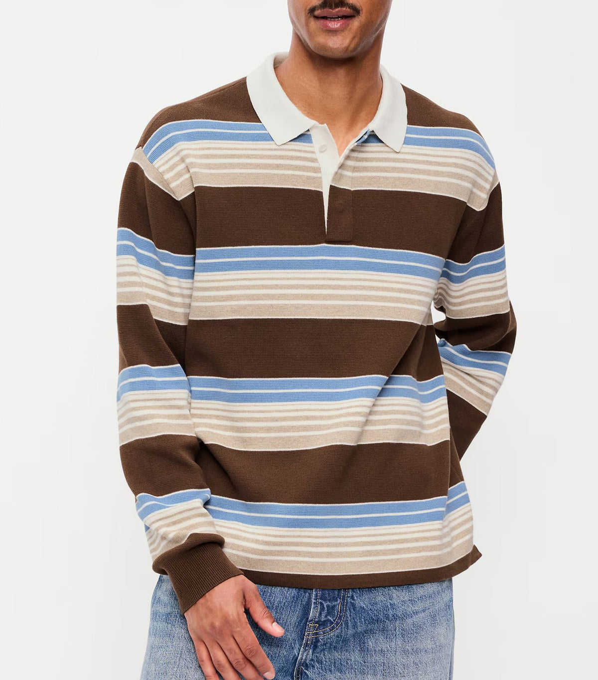Long-Sleeve Rugby Polo Blue Brown Stripe