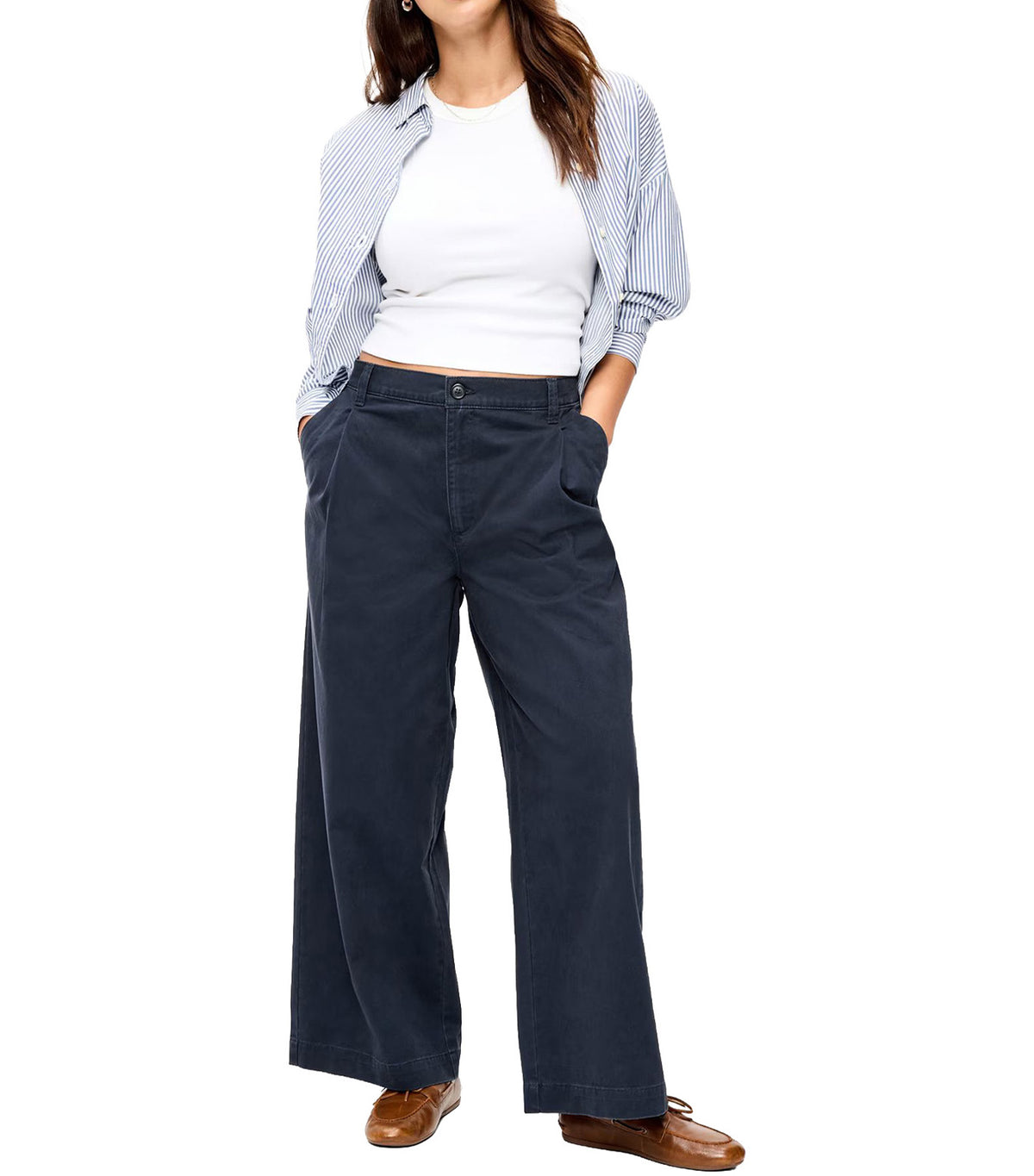 Mid-Rise Pleated Wide-Leg Pants Navy Captain