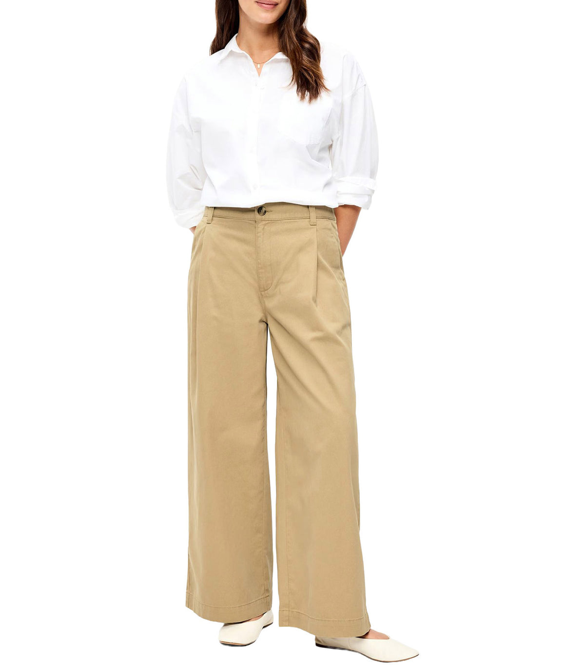 Mid-Rise Pleated Wide-Leg Pants Teakwood