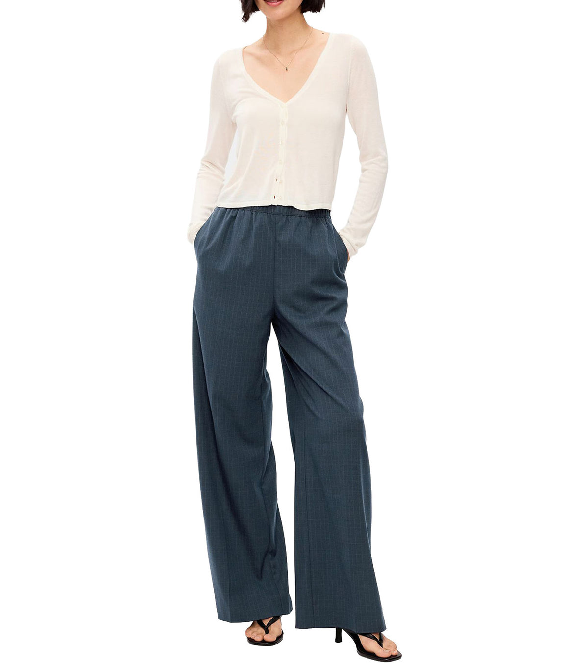 High-Waisted Wide-Leg Trouser Navy Plaid