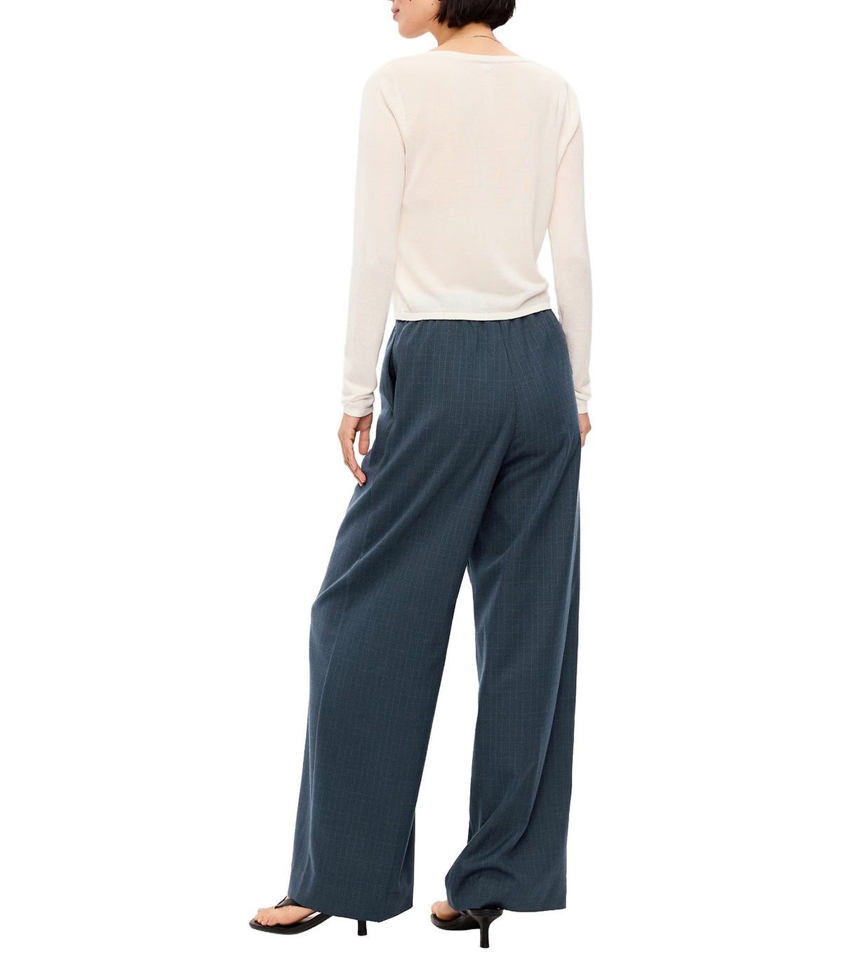 High-Waisted Wide-Leg Trouser Navy Plaid