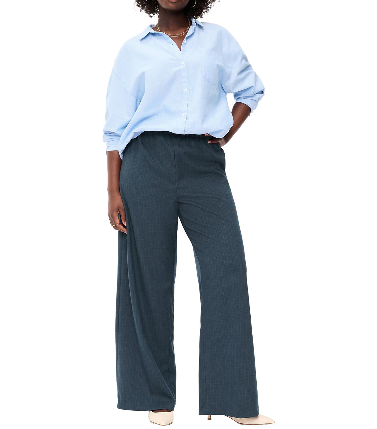 High-Waisted Wide-Leg Trouser Navy Plaid