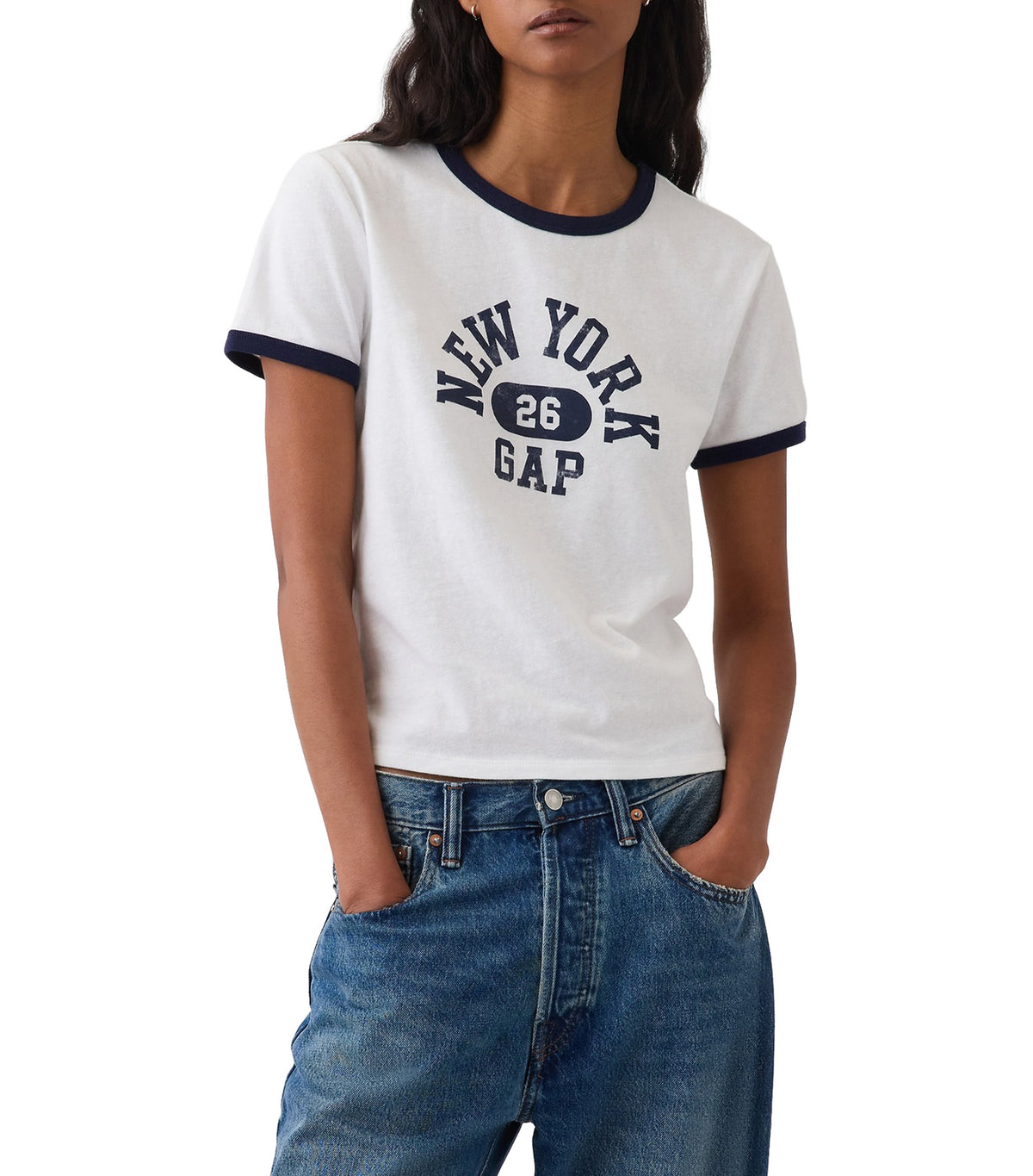 New York Logo Ringer T-Shirt Fresh White