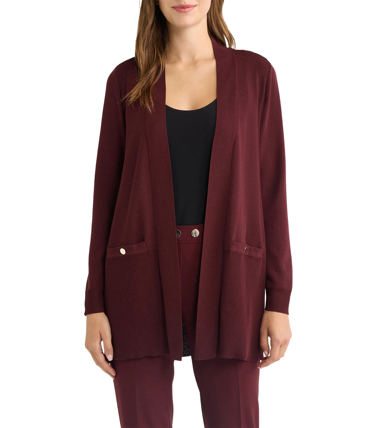 Pacifica Open Neck Long Sleeve Cardigan Sweater Barolo