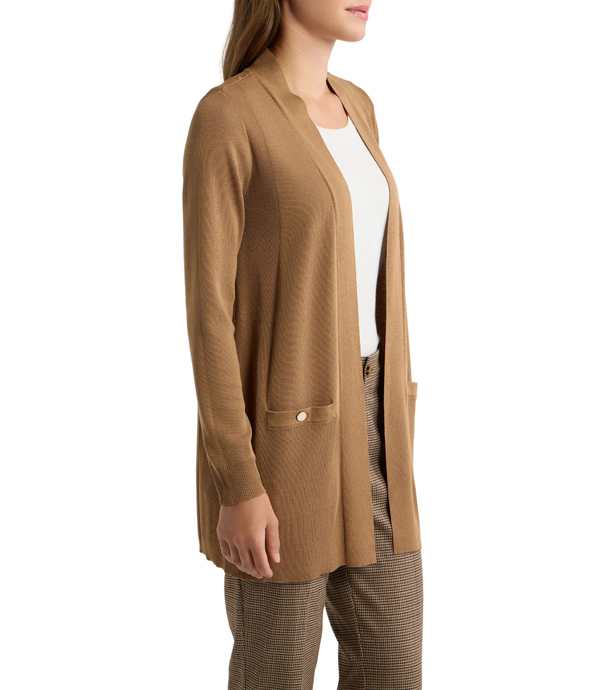 Pacifica Open Neck Long Sleeve Cardigan Sweater Vicuna