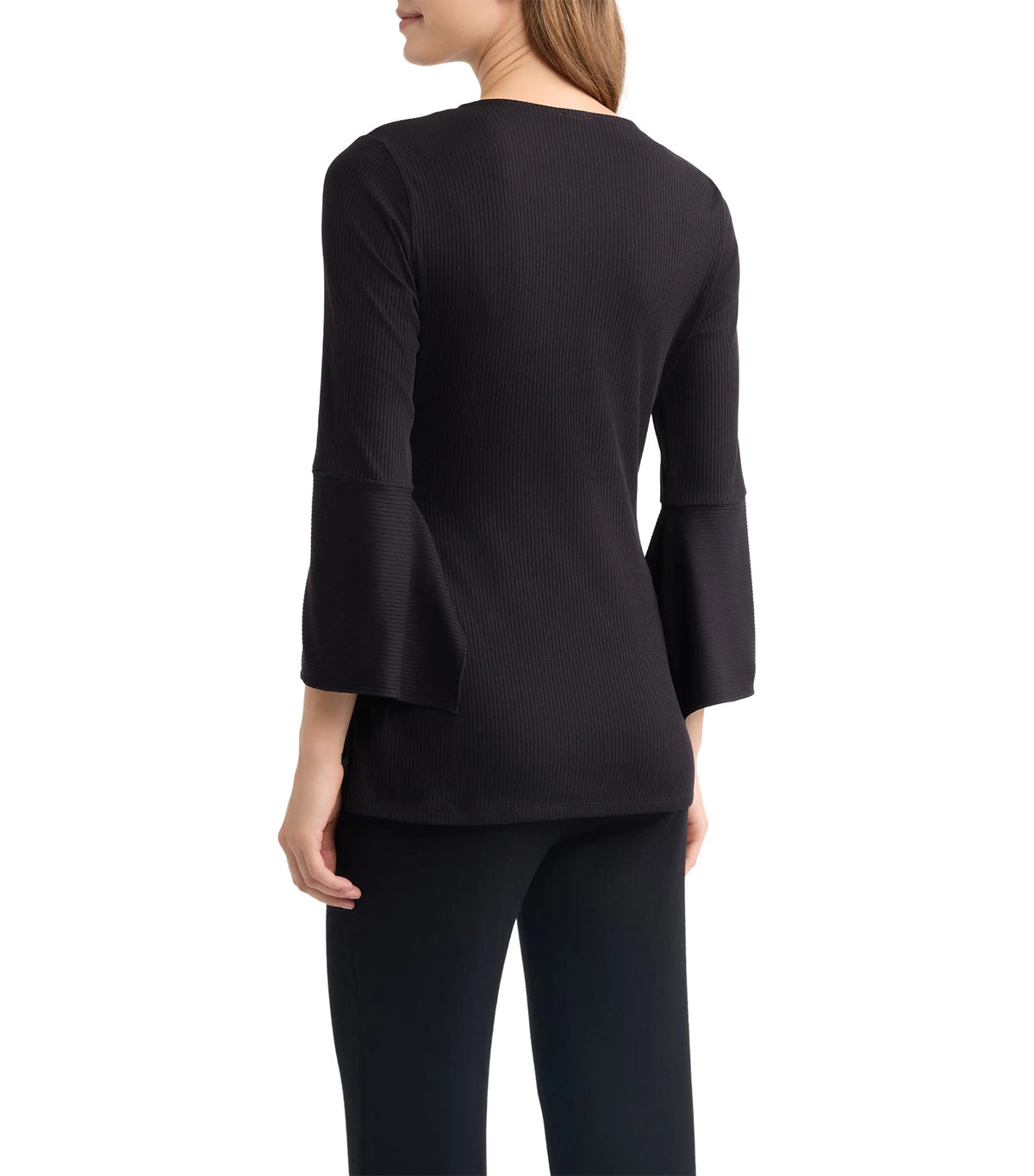 Ruffle Sleeve Ribbed Wrap Top Black
