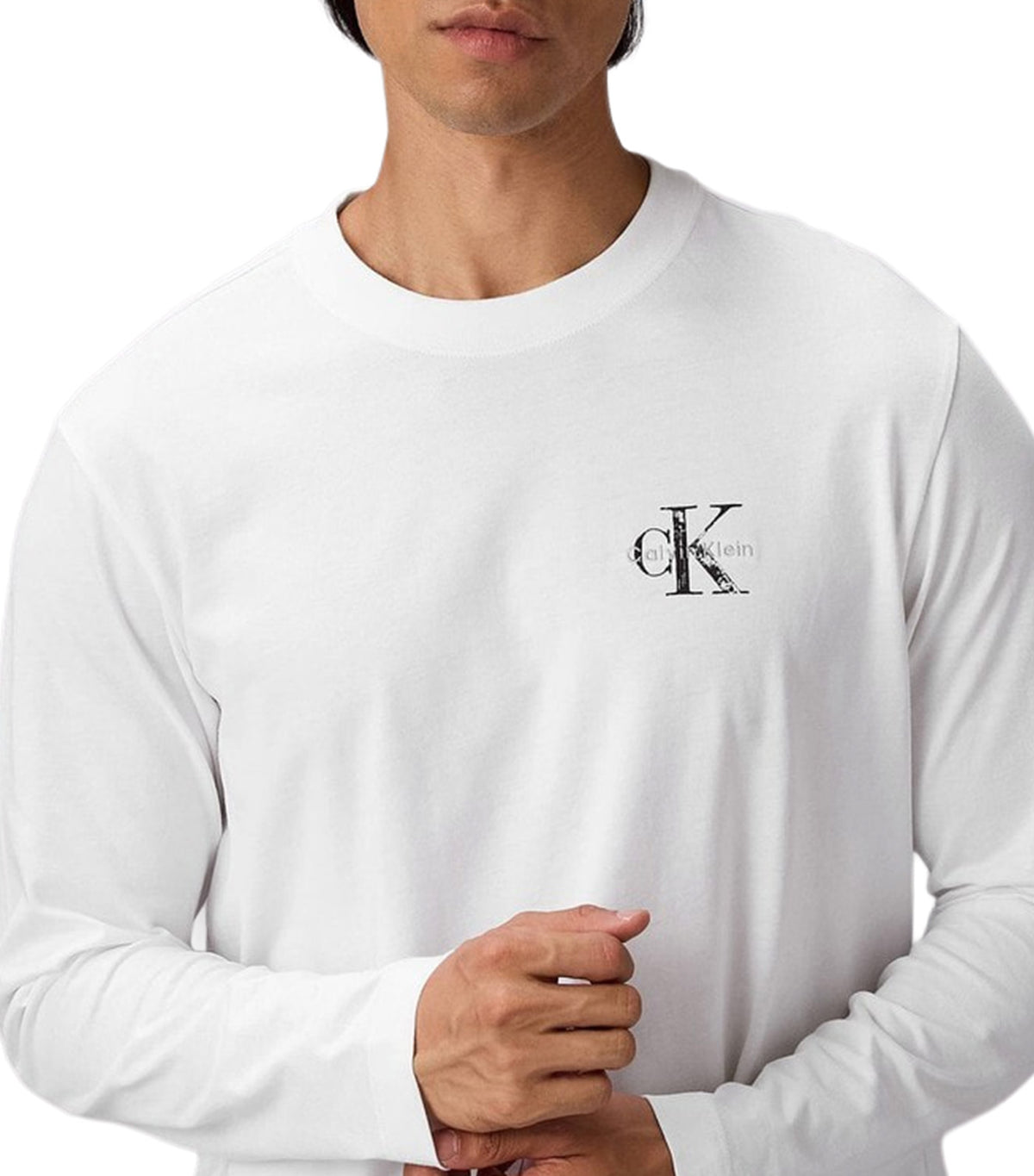 Long-Sleeve Distress Monologo Graphic Tee Bright White