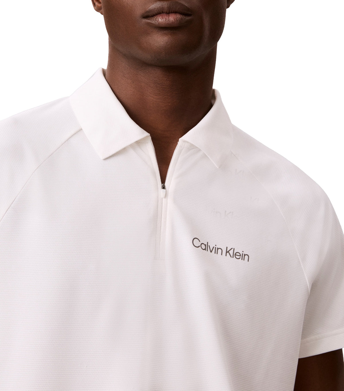 Pique Zip Polo Shirt Classic White