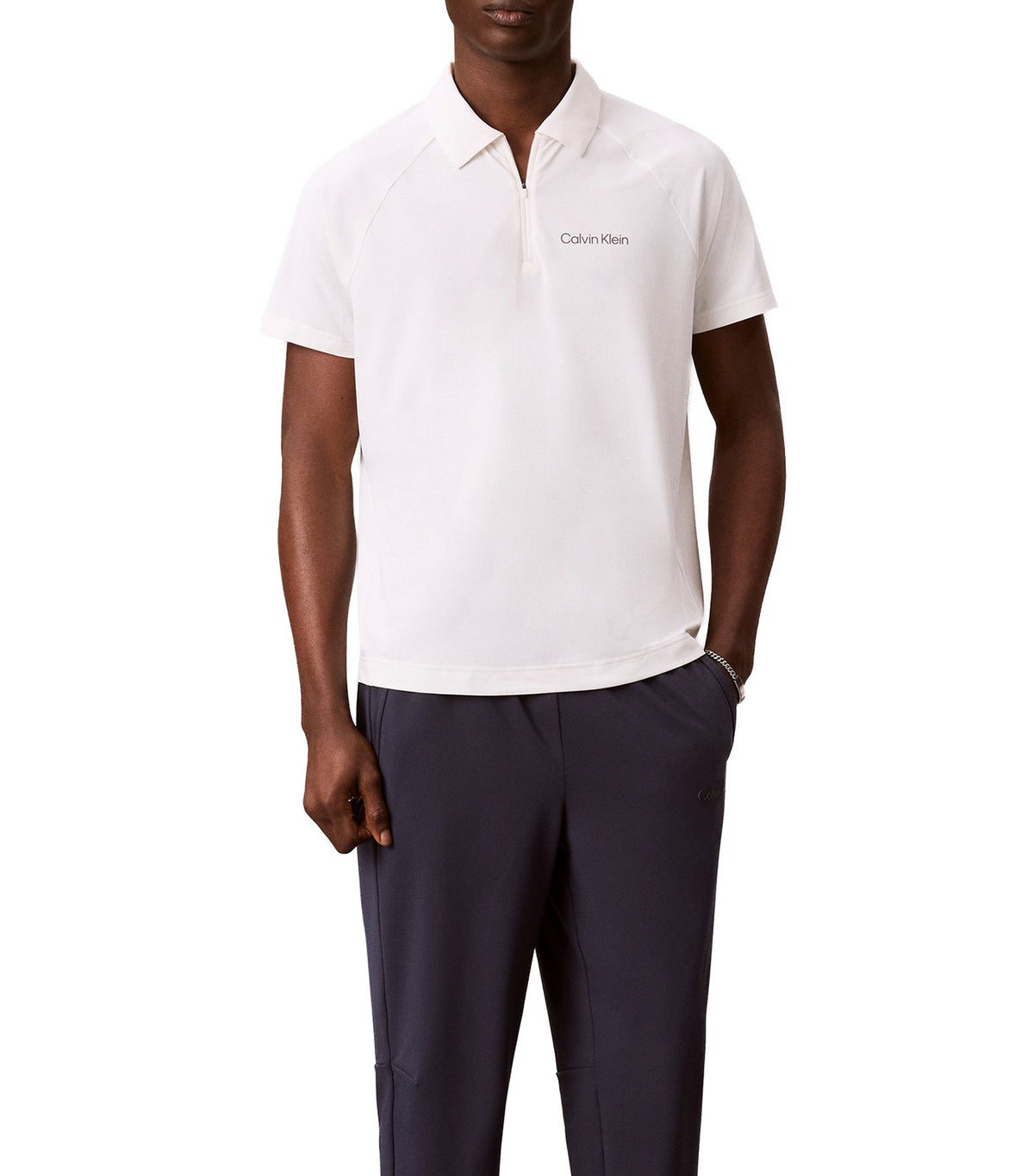 Pique Zip Polo Shirt Classic White