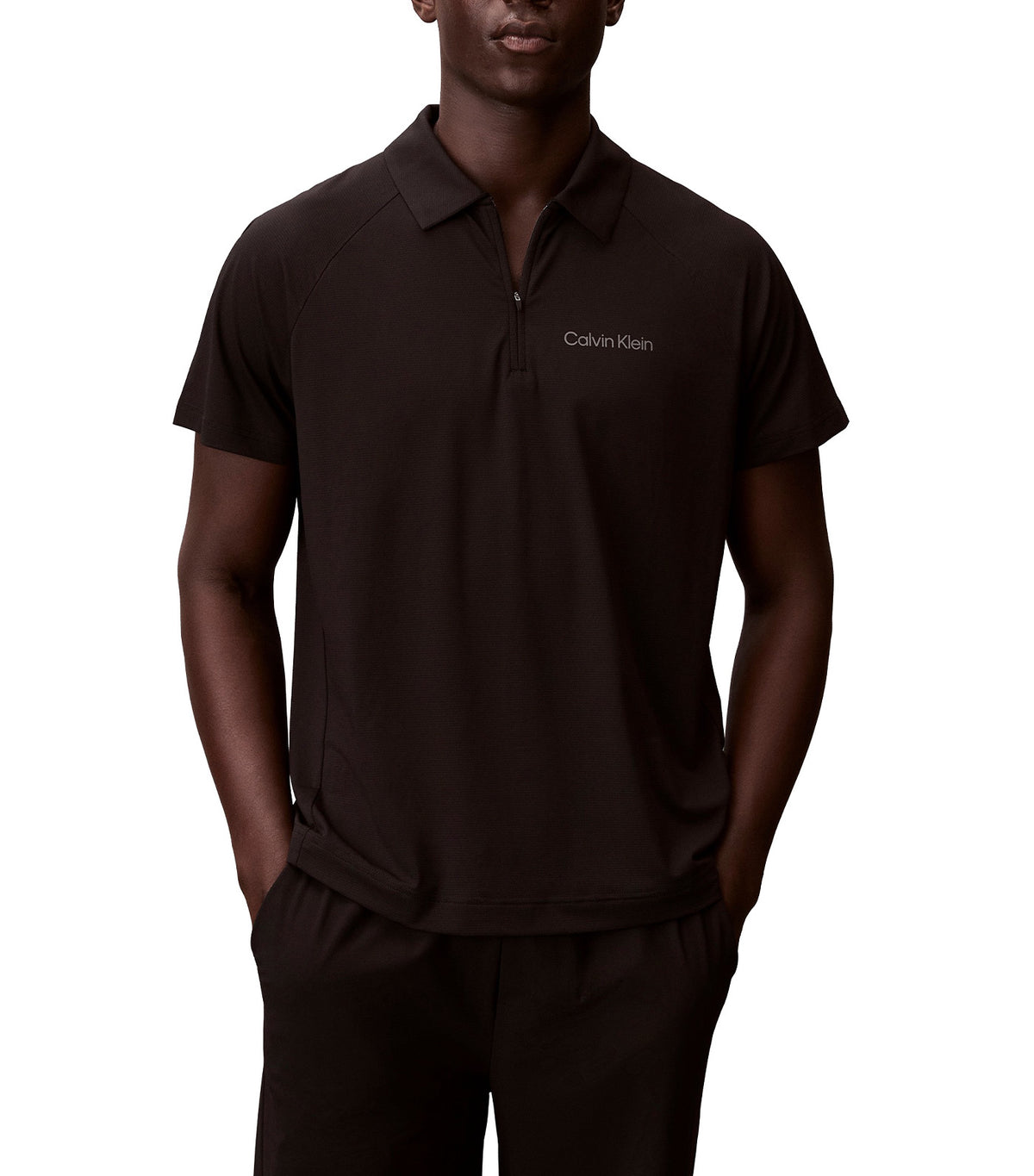 Pique Zip Polo Shirt Black