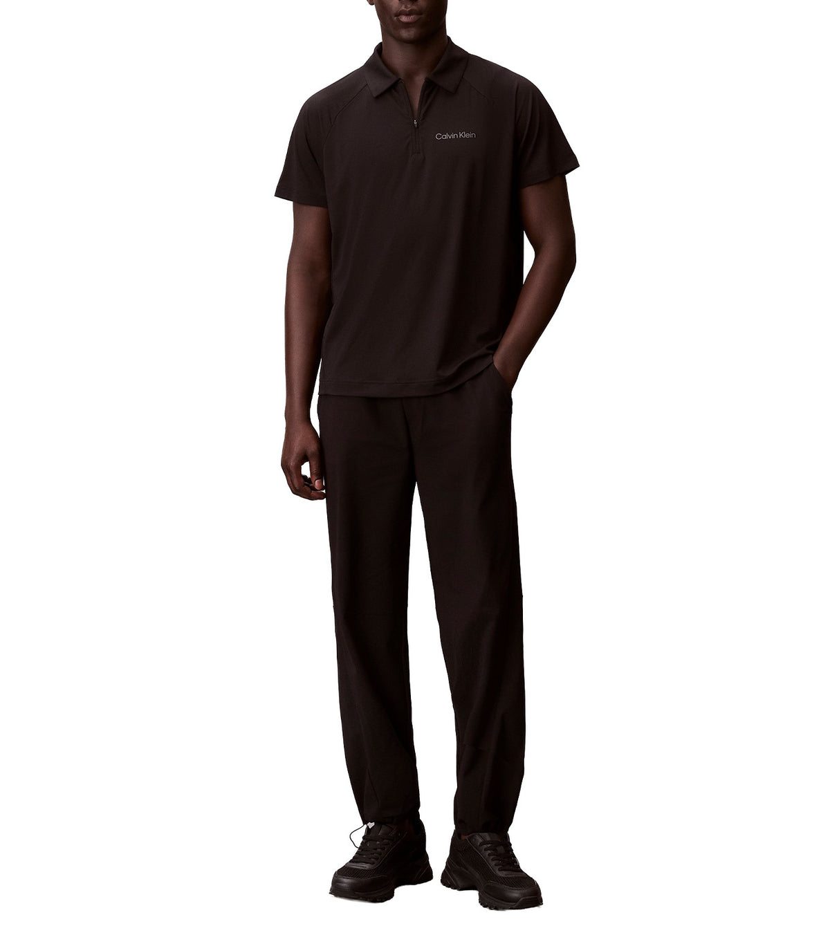 Pique Zip Polo Shirt Black