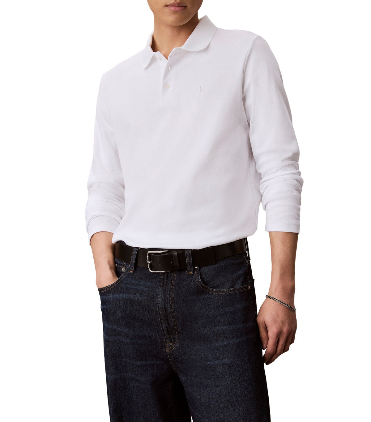 Long-Sleeve Slim Sleek Interlock Polo Bright White