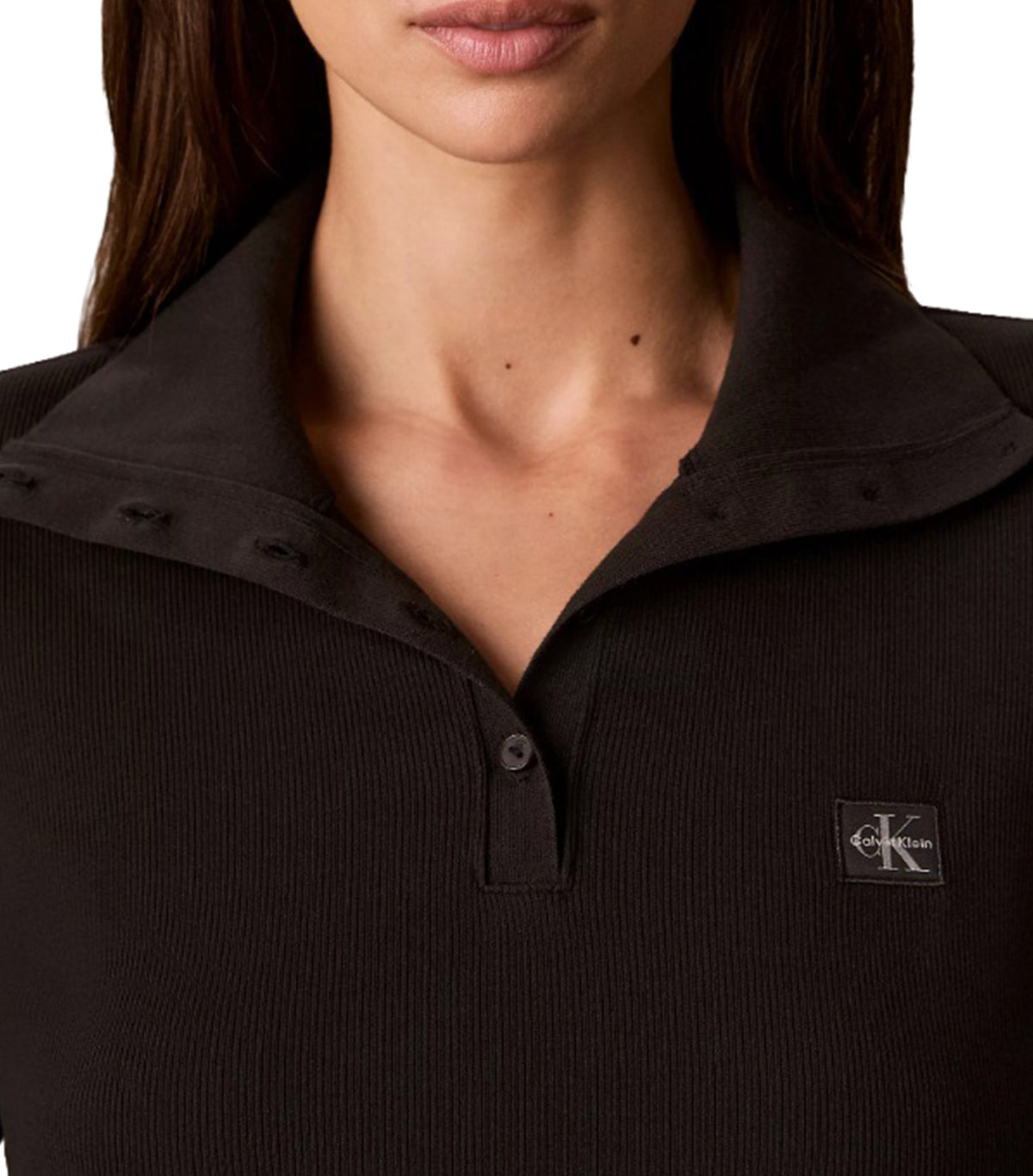Woven Henley Turtleneck Black