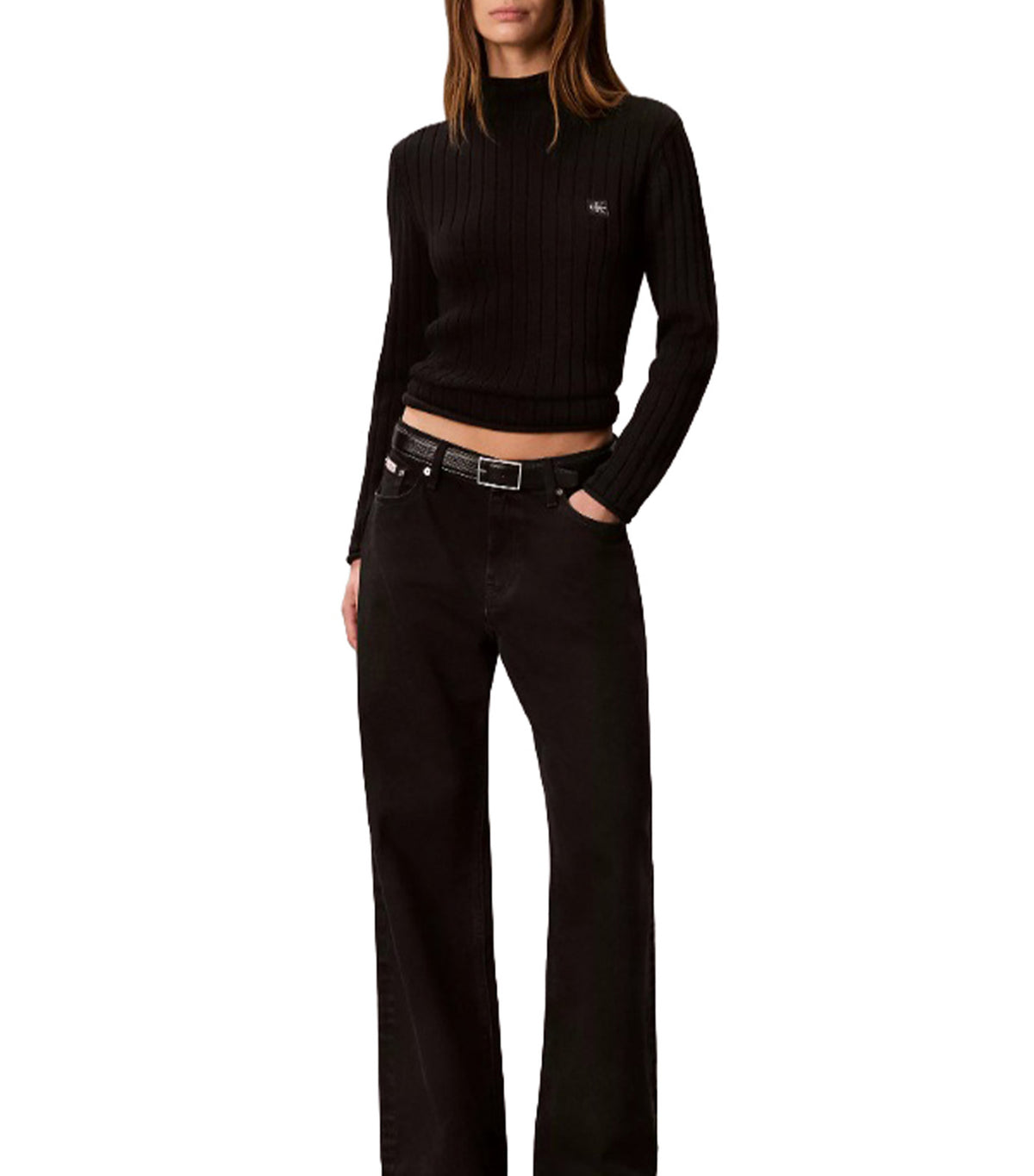 Woven Label Turtleneck Sweater Black