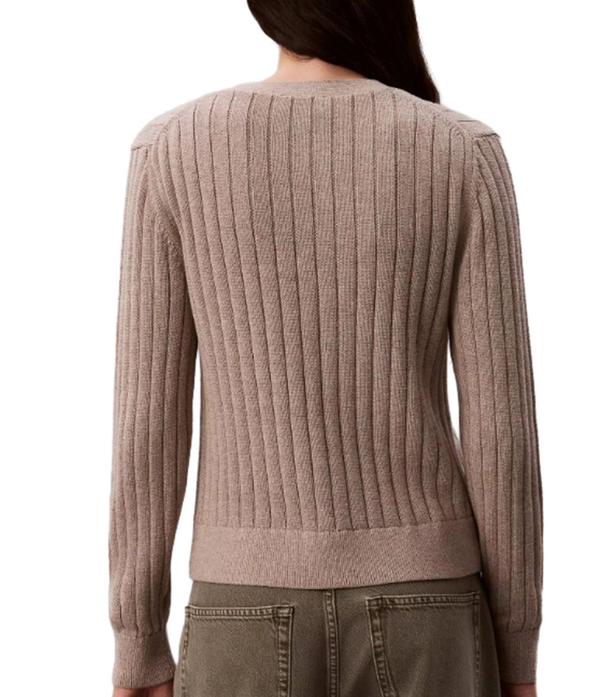 Woven Label Cardigan Oatmeal Melange