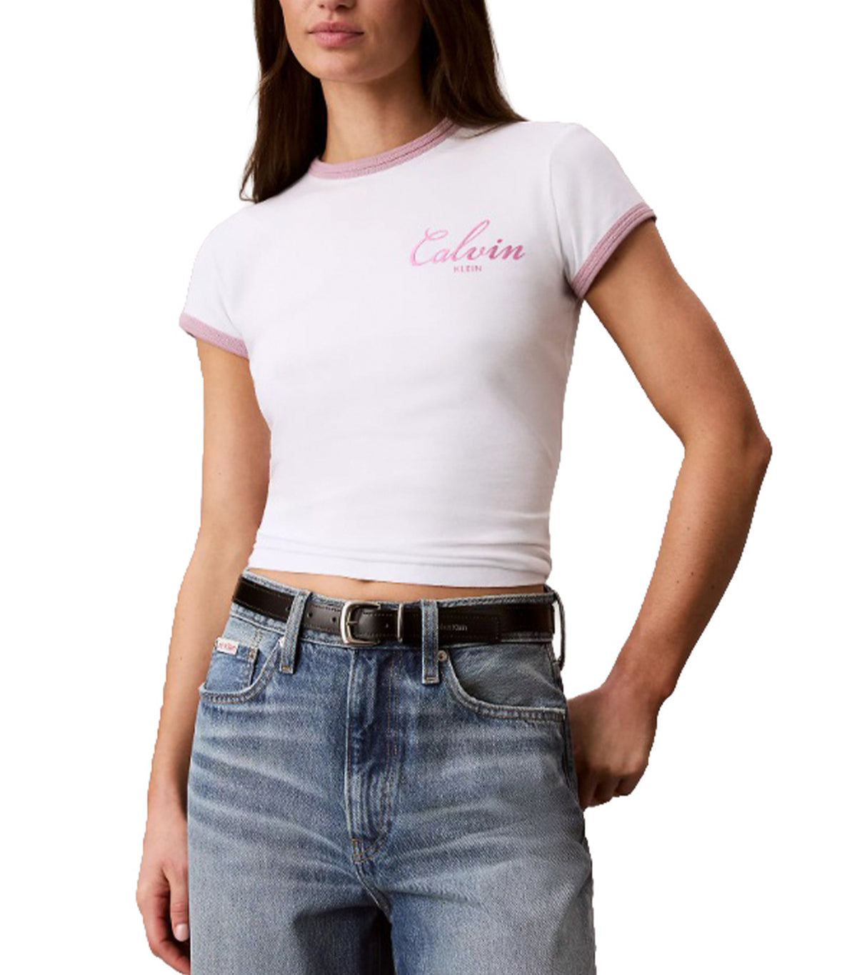 Slim Baby Varsity Logo Ringer Tee Bright White