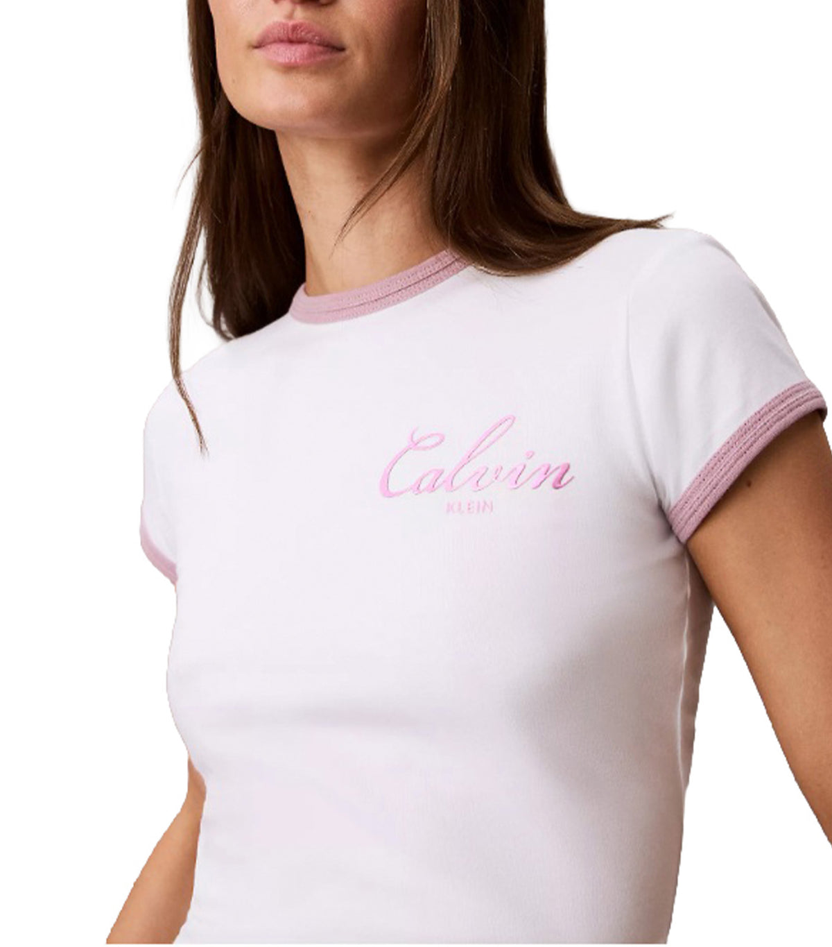 Slim Baby Varsity Logo Ringer Tee Bright White