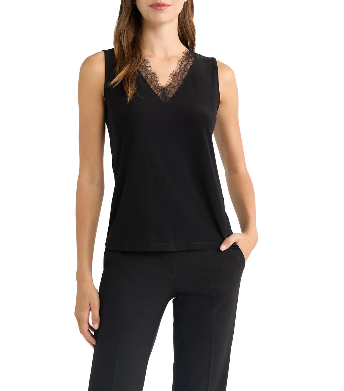 Lace Trim V-Neck Tank Black
