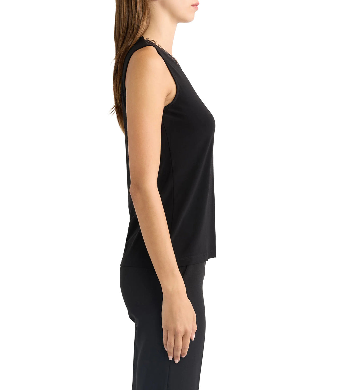 Lace Trim V-Neck Tank Black