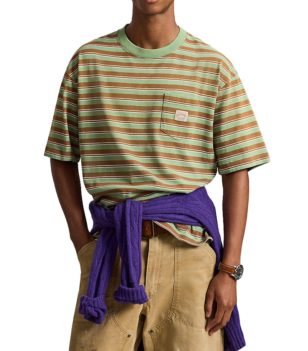 Men's Relaxed Fit Striped Jersey T-Shirt Green