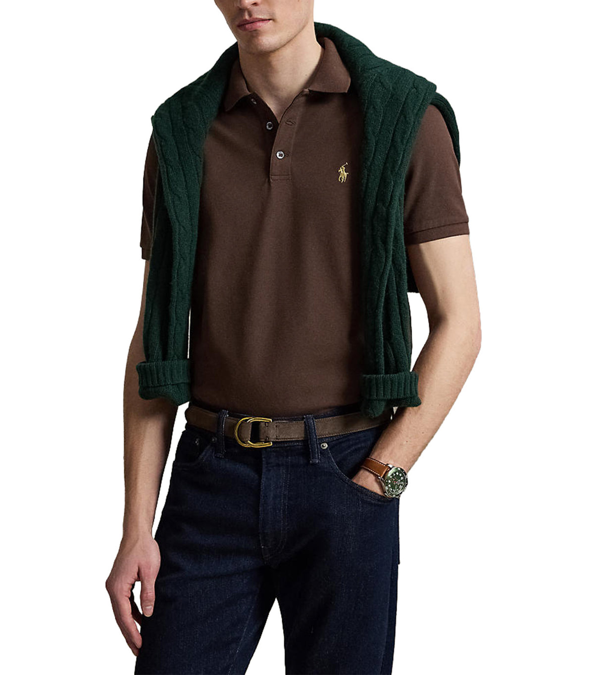 Men's Custom Slim Fit Stretch Mesh Polo Shirt Brown