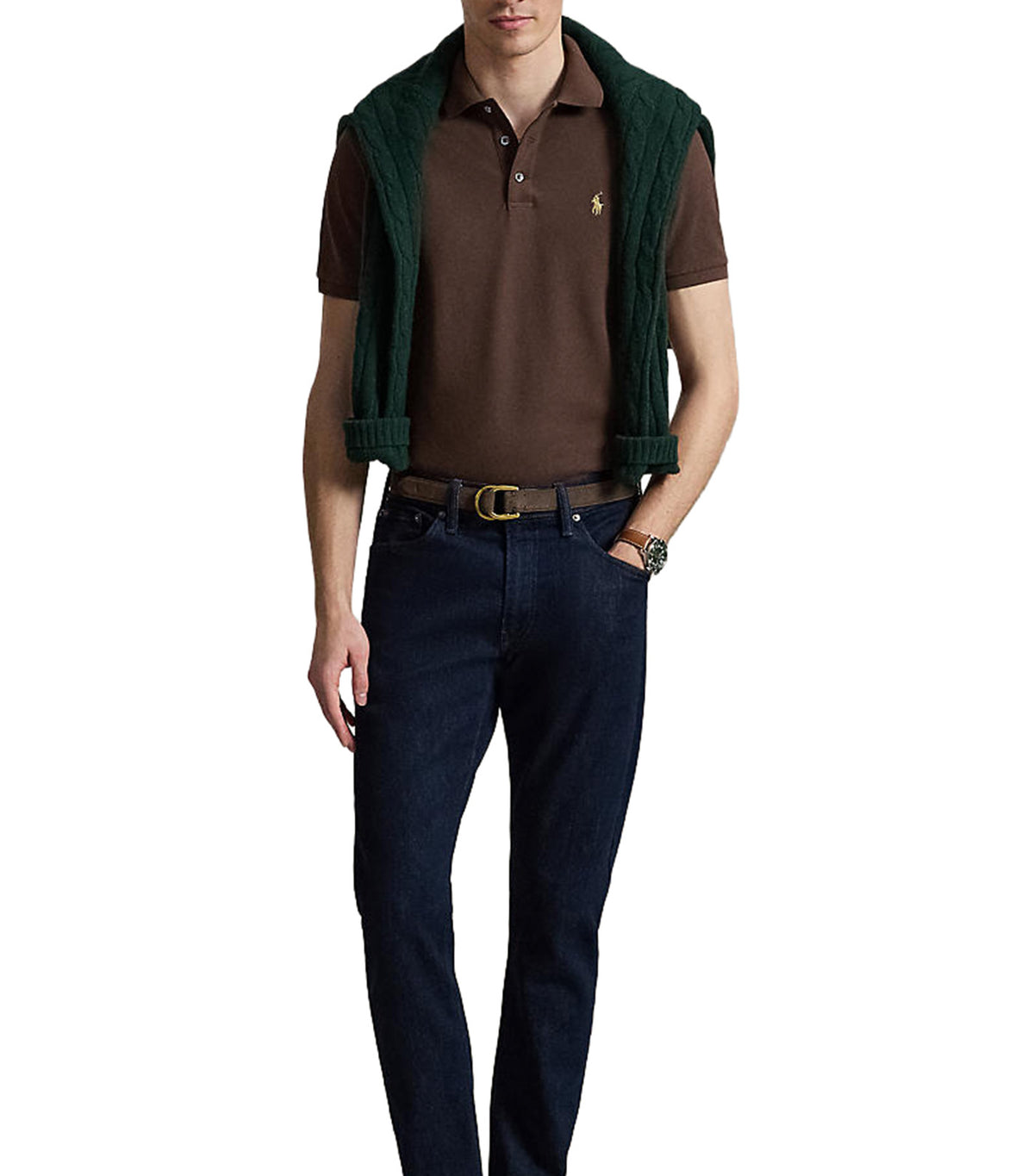 Men's Custom Slim Fit Stretch Mesh Polo Shirt Brown