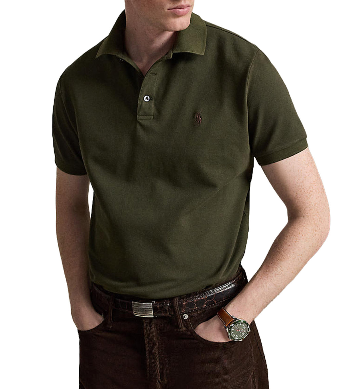 Men's Custom Slim Fit Stretch Mesh Polo Shirt Dark Green